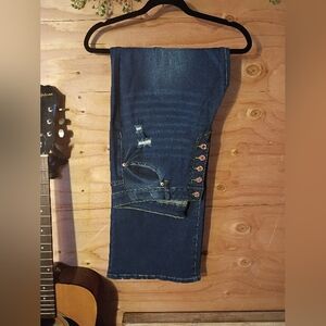 ❤️‍🔥SOLD❤️‍🔥Wide Leg Distressed Fashion Jeans - 5-Button Fly - Size XL